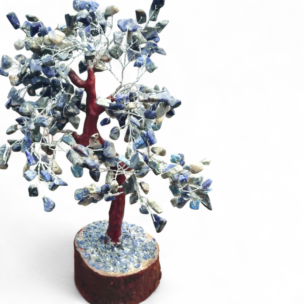 arbre du bonheur lapis lazuli 300 pierres sur fond blanc décoration énergétique confiance en soi communication