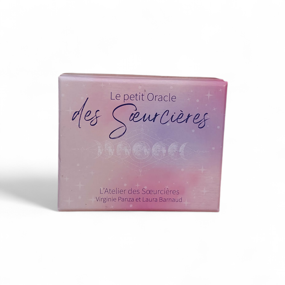 Le Petit Oracle des Sœurcières (L’Atelier des Sœurcières) : coffret rose/lilas présenté seul sur fond clair, photo produit épurée pour oracle de guidance en français