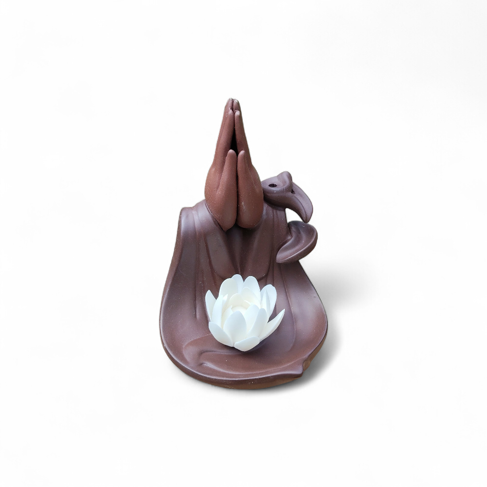 porte-encens-backflow-mains-lotus-en-terre-cuite-brun-fonce-sur-fond-blanc