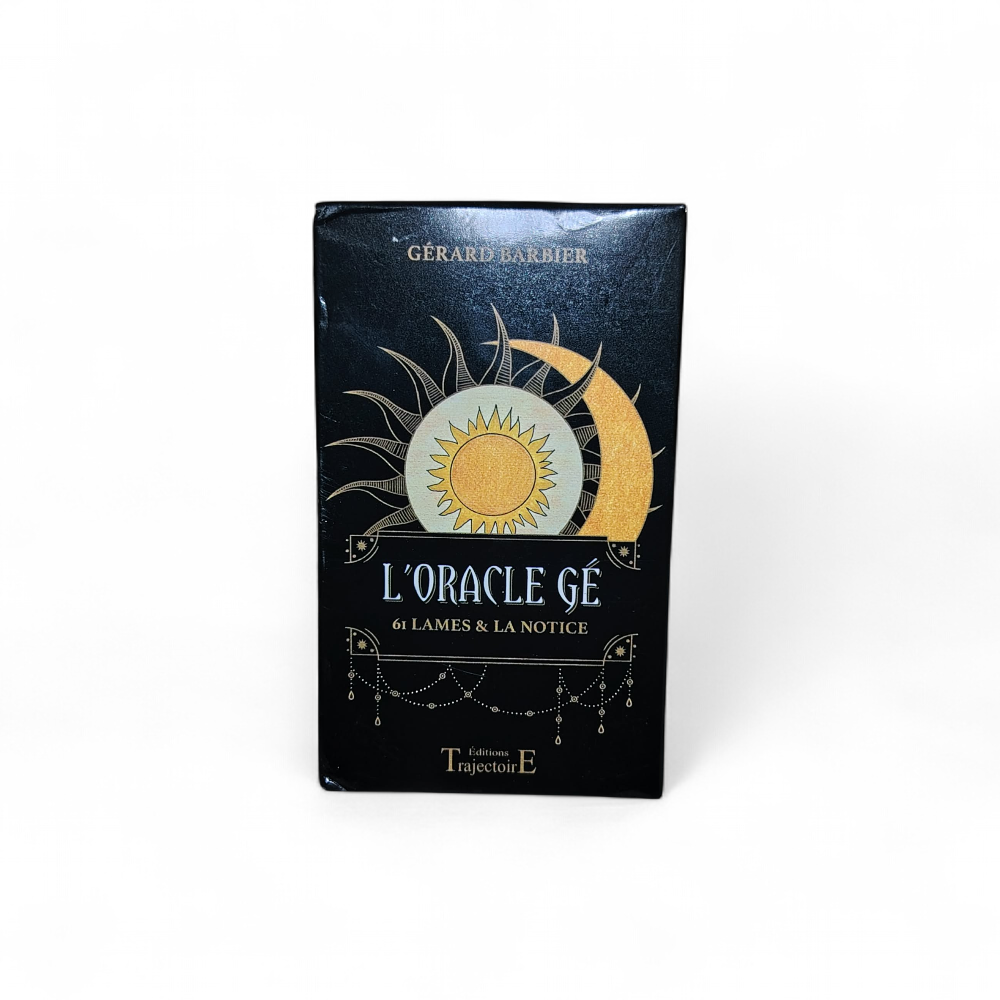 Oracle Gé – tirage oracle – boîte du jeu divinatoire sur fond blanc, visuel soleil et lune