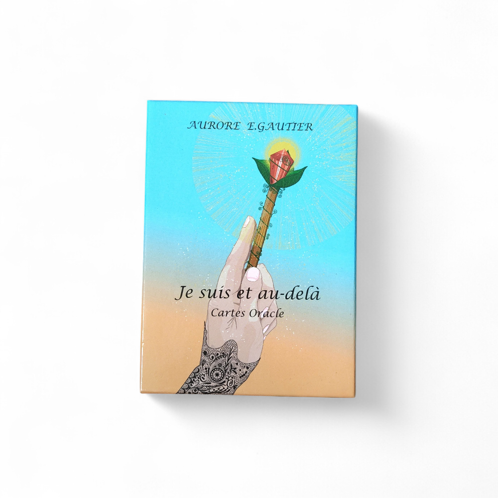 Oracle Je suis et au-delà (Aurore Gautier) : boîte turquoise — affirmations positives. sur fond blanc