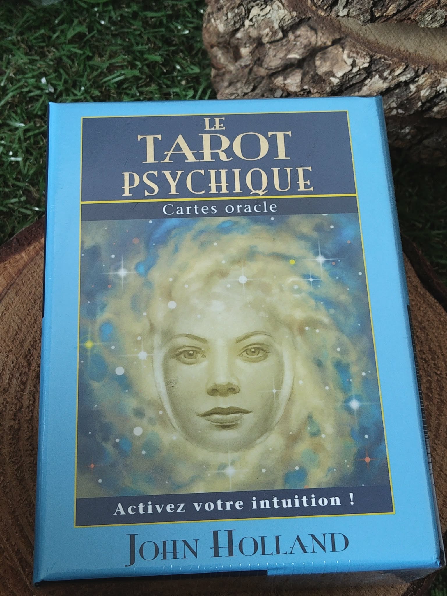 Coffret « Le Tarot Psychique » de John Holland, boîte bleue avec visage. Oracle (cartes divinatoires) pour tirage, guidance et intuition. Sélection Magic Gaïa.