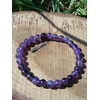 Bracelet améthyste 6 mm sur bois naturel, perles violettes en pierre naturelle pour sagesse, protection et élévation spirituelle