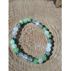 Bracelet endométriose en jade vert, péristérite et labradorite sur rondin de bois, perles vert d’eau et bleutées pour douceur du cœur, réassurance et stabilité intérieure