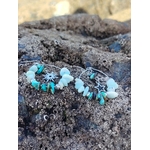 Boucles d’oreilles Ombre et Lumière, création Magic Gaïa, perles turquoise et blanches sur rocher breton, pour sérénité, protection douce et équilibre émotionnel.