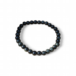 Bracelet obsidienne œil céleste 6 mm détouré sur fond blanc, perles noires brillantes, stabilité, maîtrise de soi et regard intérieur