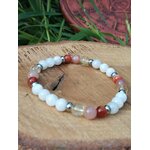 Bracelet PMA 6 mm sur rondin de bois avec feuillage vert, péristérite, pierre de soleil et cornaline pour douceur émotionnelle, vitalité et confiance intérieure