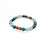 Bracelet prémenstruel sur fond blanc, malachite, cornaline et cristal de roche en perles 6 mm pour calme intérieur et stabilité du ressenti