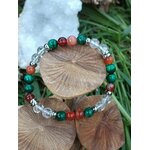 Bracelet prémenstruel 6 mm sur rondins de bois avec branche de sapin et quartz blanc, malachite, cornaline et cristal de roche pour apaisement et recentrage