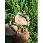 Bracelet prémenstruel 6 mm sur tranche de bois avec éclat de quartz, malachite, cornaline et cristal de roche pour calme émotionnel et vitalité douce