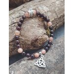 Bracelet viking sur ardoise moussue, pierre de soleil et grenat 6 mm avec rune gravée et triquetra argentée, vitalité, protection et confiance rayonnante