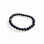 Bracelet obsidienne dorée 6 mm sur fond blanc, perles rondes noires aux reflets bronze, élégance minérale et recentrage