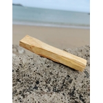 Bâton de Palo Santo Bursera graveolens posé sur rocher marin en Bretagne, bois sacré naturel, nettoyage vibratoire et ambiance sereine.