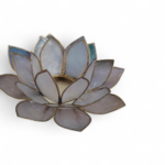 Photophore lotus nacré doré sur fond blanc, bougeoir fleur de lotus élégant pour bougie chauffe-plat et décoration zen.