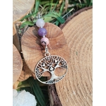 Bijou de téléphone arbre de vie avec perles naturelles roses et mauves, accessoire bohème pour smartphone, énergie du cœur et équilibre intérieur