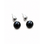 Boucles d’oreilles puces Obsidienne noire 6 mm détourées sur fond blanc, perles polies et monture inox 304 au style sobre.