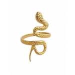 Bague serpent dorée en acier inoxydable détourée sur fond blanc, modèle ajustable texturé au style mystique et lumineux.