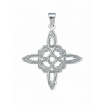 Pendentif Nœud de Sorcière argent 925 détouré sur fond blanc, motif ajouré fin et lumineux avec bélière argentée.