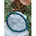 Bracelet Azurite-Malachite 6 mm sur amas de quartz blanc, décor végétal, clarté spirituelle et protection.