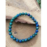 Bracelet Azurite-Malachite 6 mm sur bois naturel, reflets bleus et verts, transformation émotionnelle.
