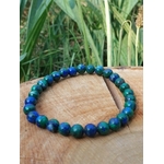 Bracelet Azurite-Malachite 6 mm sur rondin et herbes, perles polies bleu-vert, lucidité et recentrage.