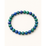 Bracelet Azurite-Malachite 6 mm sur fond clair, perles rondes bleu-vert, intuition et transformation intérieure.