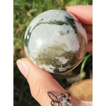 Agate Arbre tenue entre les doigts, détails translucides et inclusions vertes évoquant croissance intérieure.
