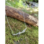 Collier Labradorite posé sur mousse verte près d’un ruisseau, création Magic Gaïa fine et naturelle.