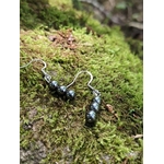 Boucles d’oreilles hématite création Magic Gaïa posées dans la mousse, crochets argentés, recentrage et équilibre.