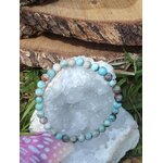 Bracelet larimar 6 mm aux nuances bleu océan et blanc nuancé, pierre naturelle pour apaisement émotionnel et paix intérieure