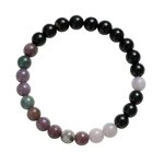 Bracelet tourmaline multicolore sur fond blanc, perles 6 mm en pierre naturelle sur élastique, harmonie émotionnelle et énergie de protection