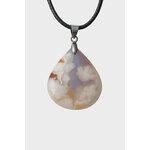 Pendentif goutte orangé-doré en agate fleur de cerisier, monture acier inoxydable, fond neutre — rayonnement, motivation, élan créatif
