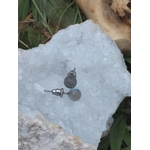 Puces d’oreilles Labradorite 6 mm en inox 304, reflets bleus, posées sur géode de quartz blanche