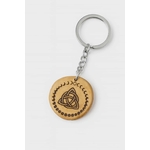 Porte-clés en bois gravé triquetra celtique et phases de lune, fond blanc