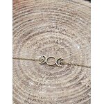 Bracelet Triple Lune doré centré sur rondin de bois, bracelet acier inoxydable femme inspiré de la lune
