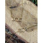 Bracelet et pendentif Triple Lune dorés sur rondin de bois, ensemble de bijoux en acier inoxydable au style ésotérique