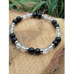 Bracelet énergie négative sur bois naturel, shungite, tourmaline noire et cristal de roche pour ancrage profond, purification et protection énergétique