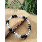 Bracelet énergie négative au décor végétal avec motif celtique, pierres noires et translucides pour calme vigilant et protection douce