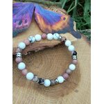 Bracelet howlite et rhodonite en pierres naturelles, création Magic Gaïa pour apaiser les tensions et retrouver un ressenti plus fluide