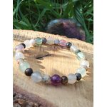 Bracelet 3e œil posé sur rondin de bois avec herbe, pierres naturelles pour ouverture du chakra Ajna et mémoire onirique