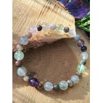 Bracelet troisième œil en décor nature sur rondin, labradorite, fluorite et merlinite pour guidance douce et souvenir des rêves