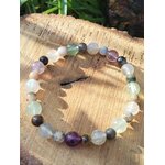 Bracelet troisième œil posé sur rondin de bois en extérieur, herbe en arrière-plan, exploration spirituelle et connexion aux vies antérieures