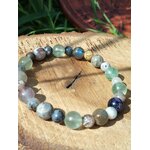 Bracelet 3e œil sur rondin de bois, trio labradorite, fluorite et merlinite pour vision intérieure, concentration et rêves lucides