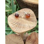 Boucles puces ambre naturel argent 925 posées sur champignon en forêt – énergie solaire, vitalité.