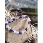 Bracelet en améthyste, quartz rose et cristal de roche sur galet, bijou en pierres naturelles pour calme mental, douceur et recentrage