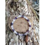Bracelet 3 pierres améthyste, quartz rose et cristal de roche sur bois, perles naturelles 6 mm pour apaisement et harmonie du cœur