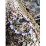 Bracelet améthyste, quartz rose et cristal de roche posé sur écorce, perles naturelles 6 mm pour réconfort, paix intérieure et ancrage doux