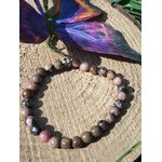 Bracelet rhodonite 6 mm sur rondin de bois avec aile de papillon violette, lâcher-prise, réouverture du cœur
