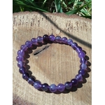 Bracelet améthyste 6 mm sur bois naturel, perles violettes en pierre naturelle pour sagesse, protection et élévation spirituelle