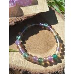 Bracelet fluorite multicolore sur bois, perles lisses aux reflets verts et lavande, discernement et protection douce